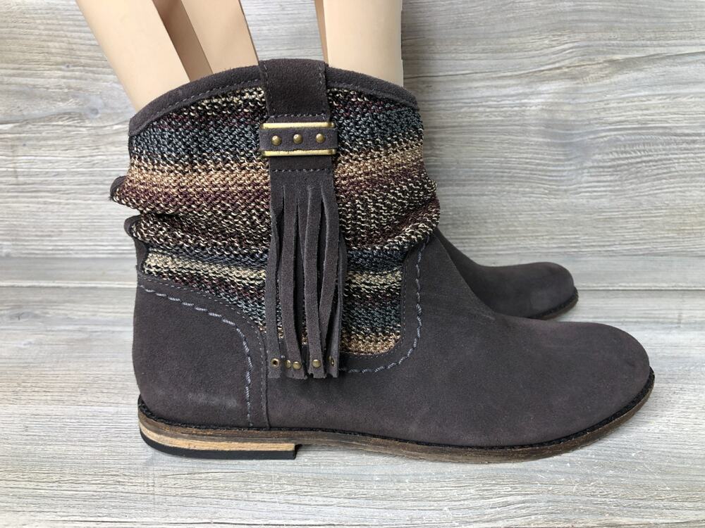 the SAK Brown Multi Jezebelle Western Slouch Boots Side Fringe Size 9